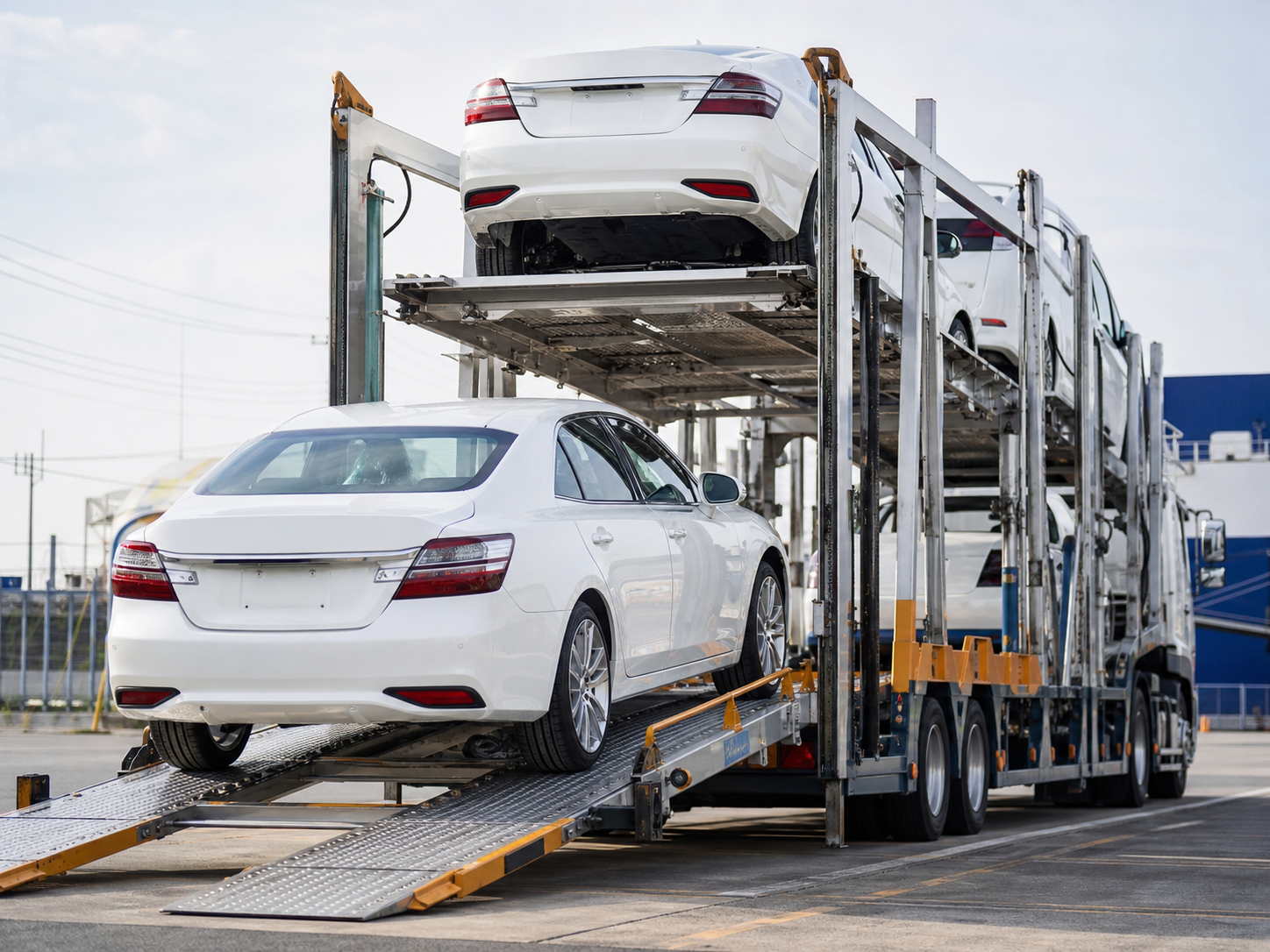 キャリアカーで丁寧に輸送される新車